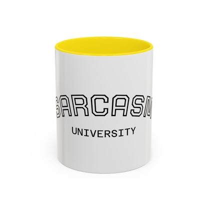 Sarcasm University Accent Coffee Mug — Funny Novelty Tea & Coffee Cup
